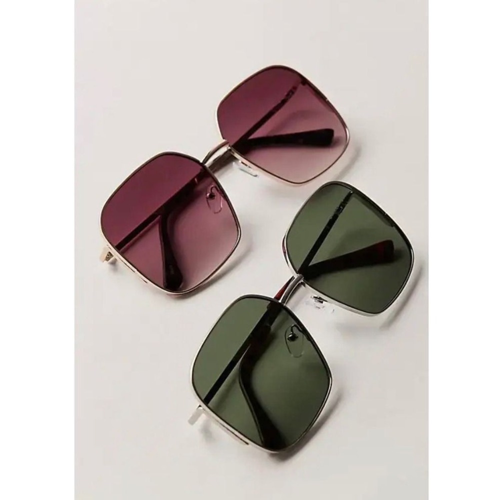 Free People These Eyes Square Sunglasses Night Teal Blue Silver 104667175 NEW